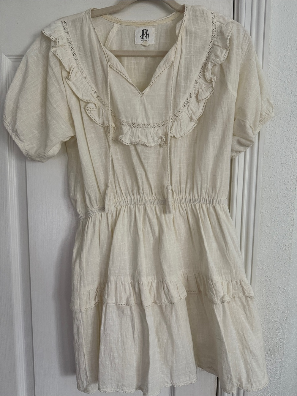 Cream Ruffle Tie Dress with tassels size S